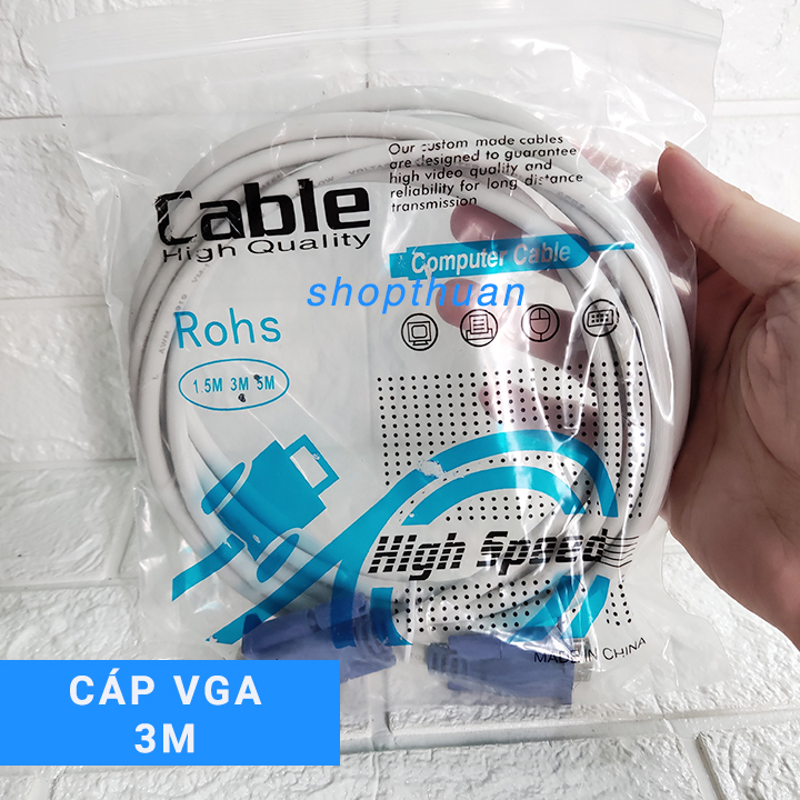 21 cap VGA 1.5m mau trang Dây cáp VGA 3 mét màu trắng