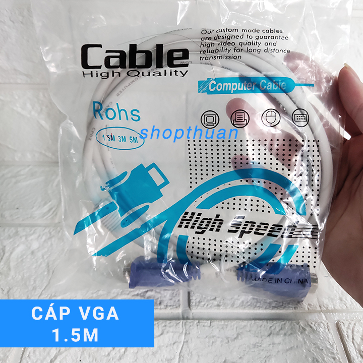 21 cap VGA 1.5m mau trang Dây cáp VGA 1.5 mét màu trắng
