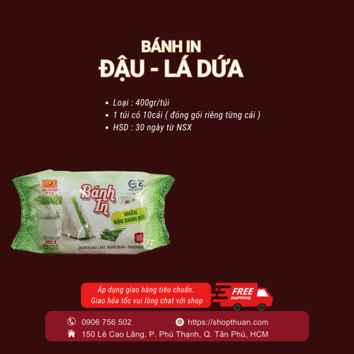 Bánh in nhân đậu xanh - lá dứa Tân Huê Viên 400g ( 40g x 10 cái )