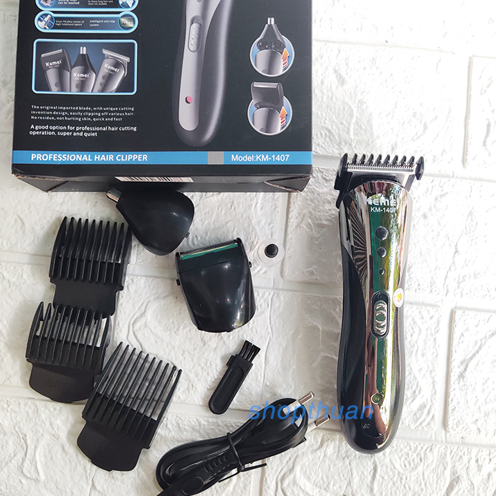 3 tong do cat toc 3 in 1 Kemei KM-1407 Tông Đơ Kemei KM-1407 3 trong 1 pin sạc - cắt tóc, cạo râu, tỉa lông mũi
