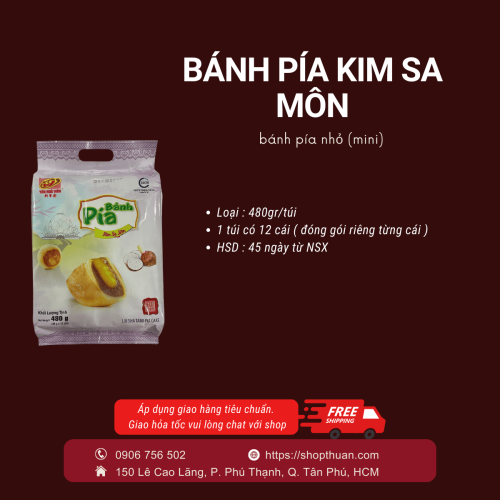 Bánh pía kim sa môn Tân Huê Viên 480g ( 40g x 12 cái)